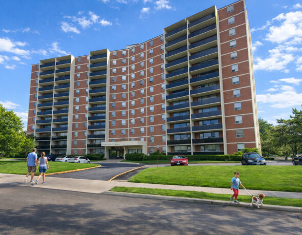 Exterior image of DeSantis Real Estate residential rental building Kings Forest Manor