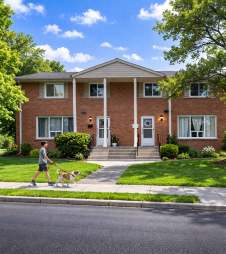Exterior image of DeSantis Real Estate residential rental building Kingswood Place