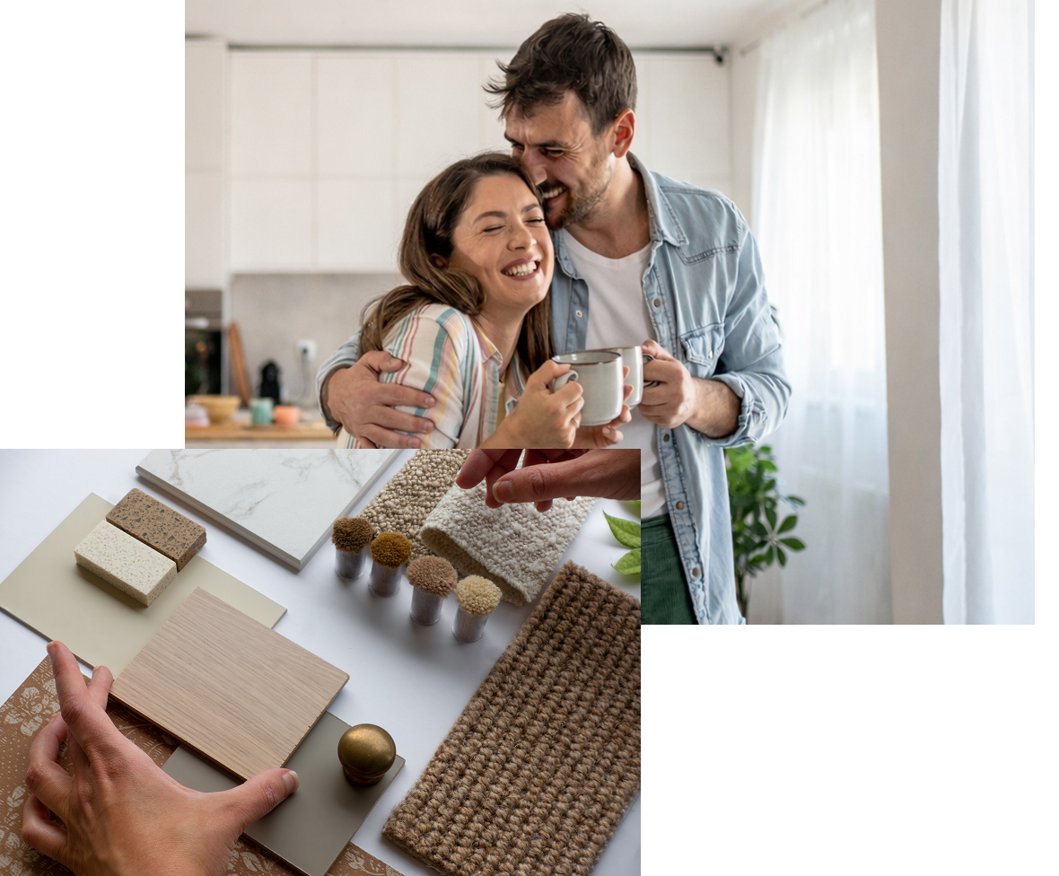 New home design materials / young couple enjoying their new home